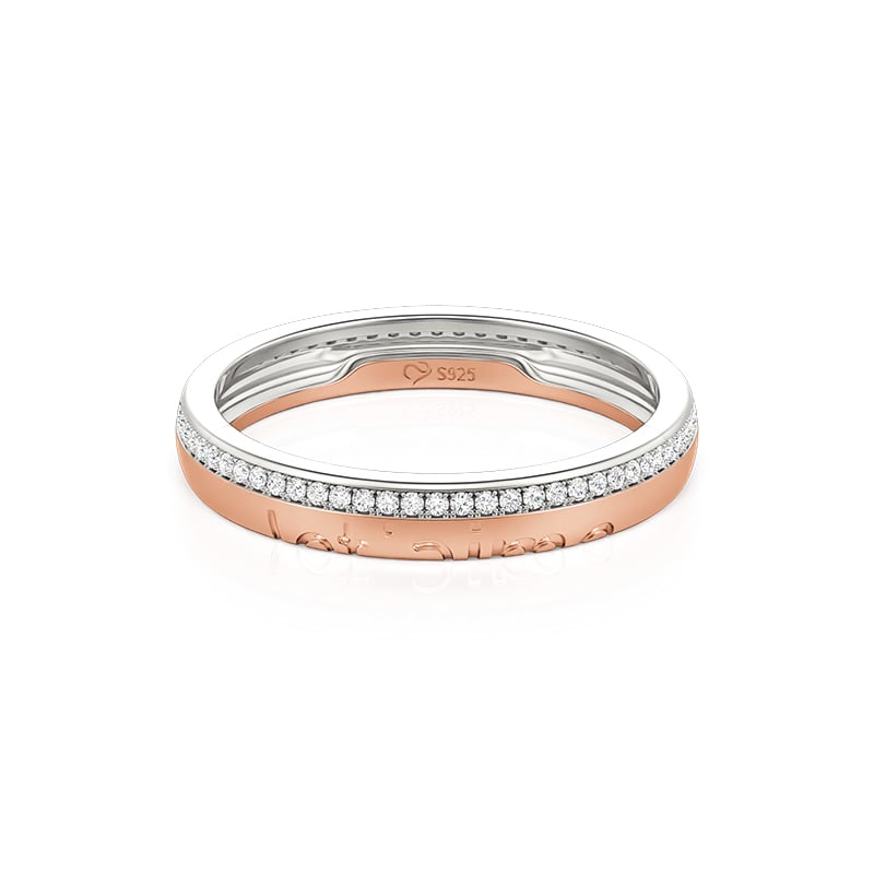 Jeulia Two Tone "Je T'aime" Matching Pave Wedding Band for Women
