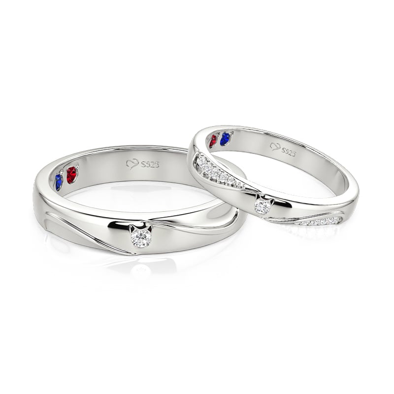 Jeulia Ensemble de Bagues de Couple Croisé Joli Chat en Argent Sterling