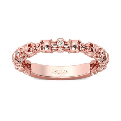 Jeulia Rose Gold Tone Round Cut Sterling Silver Skull Ring