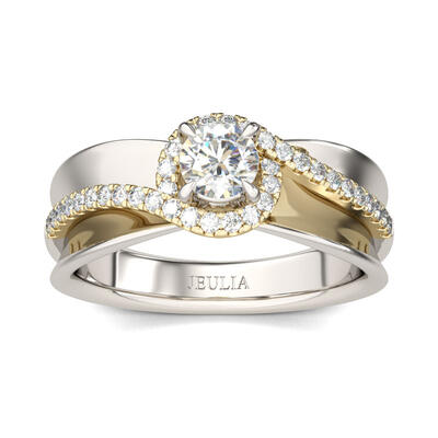 Jeulia Unique Two Tone Round Cut Sterling Silver Ring