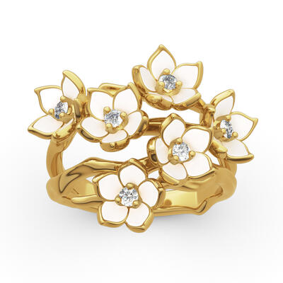 Jeulia Flower Design Round Cut Sterling Silver Ring