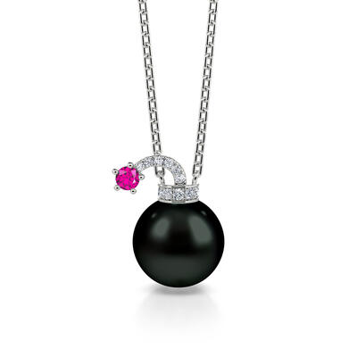 Jeulia Bomb Design Cultured Black Pearl Sterling Silver Necklace