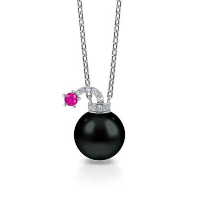 Jeulia Bomb Design Cultured Black Pearl Sterling Silver Necklace