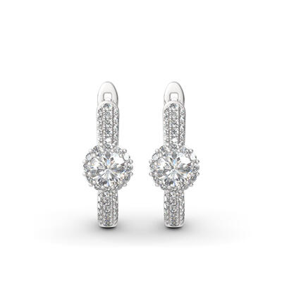 Jeulia Classic Halo Round Cut Sterling Silver Hoop Earrings