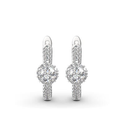 Jeulia Classic Halo Round Cut Sterling Silver Hoop Earrings