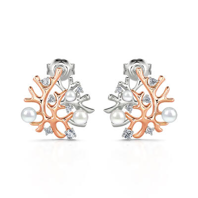 Jeulia "Coral Reefs" Cultured Pearl Sterling Silver Earrings