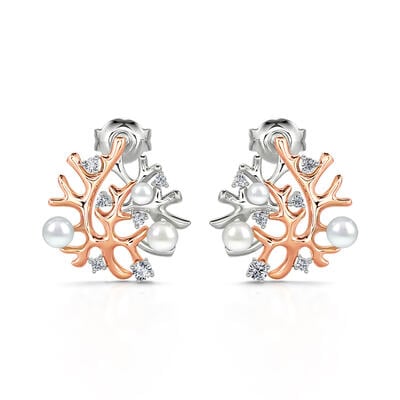 Jeulia "Coral Reefs" Cultured Pearl Sterling Silver Earrings