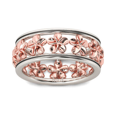 Jeulia Two Tone Flower Sterling Silver Women's Band