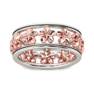 Jeulia Two Tone Flower Sterling Silver Women's Band
