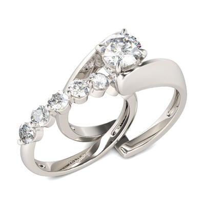 Jeulia Bypass Round Cut Sterling Silver Ring Set