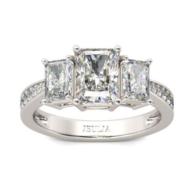 Jeulia Three Stone Radiant Cut Sterling Silver Ring