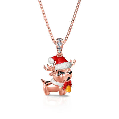 Jeulia "Cute Christmas Reindeer" Sterling Silver Necklace
