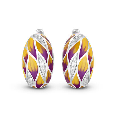 Jeulia "Swaying Leaves" Enamel Sterling Silver Hoop Earrings
