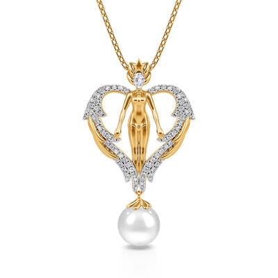 Jeulia "Winged Angel" Cultured Pearl Sterling Silver Necklace