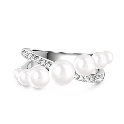 Jeulia X Shape Crossover White Pearl Sterling Silver Ring