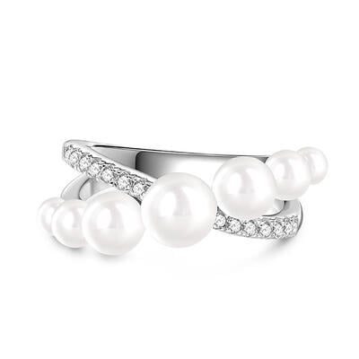 Jeulia X Shape Crossover White Pearl Sterling Silver Ring