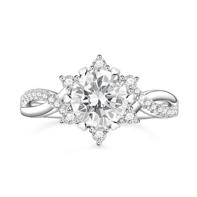 Jeulia Snowflake Vintage Engagement Ring Halo Twisted Heart Prong Silver