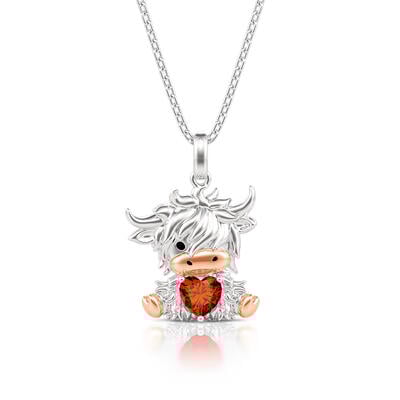 Jeulia Hug Me Custom Highland Cow Necklace with Birthstone