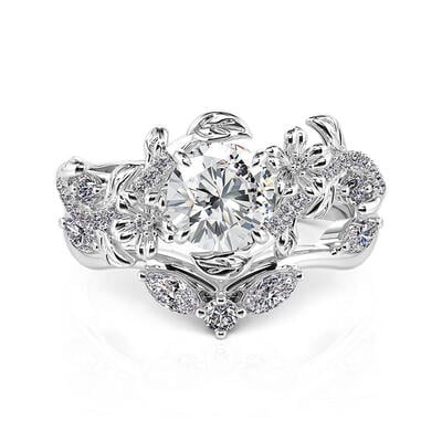 Jeulia Vine Flower Leaf Round Cut Bridal Ring Set 2PCS