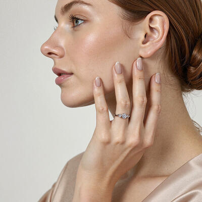 "Harbor of Love" Round Cut Three Stone Engagement Ring