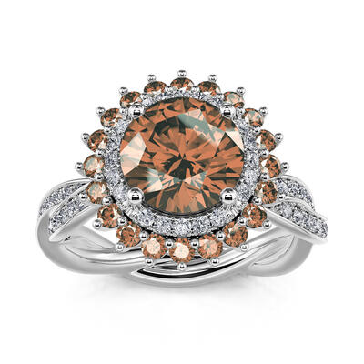 Jeulia "Delicious Coffee" Round Cut Sterling Silver Rotating Soothe Ring