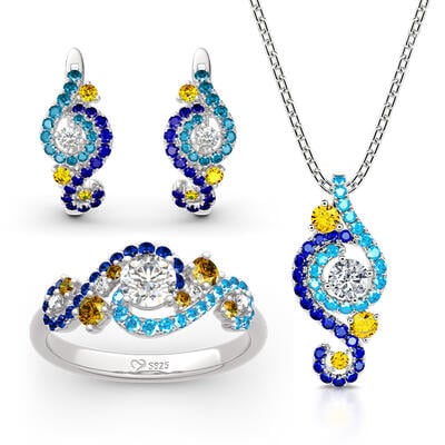 Jeulia "The Starry Night" Round Cut Sterling Silver Jewelry Set