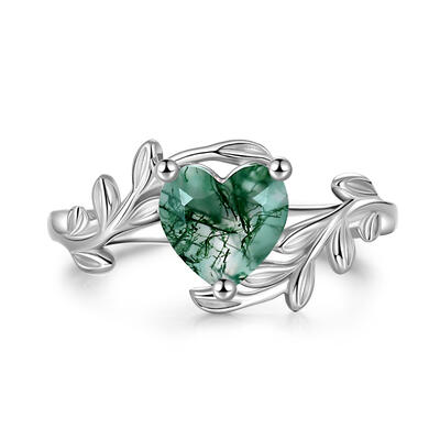 Jeulia Anillo de Compromiso en Forma de Corazón de Ágata Musgo