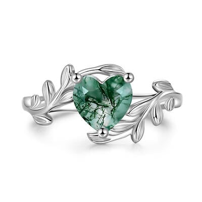 Jeulia Heart Shaped Moss Agate Engagement Ring