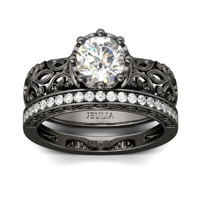 Jeulia Vintage Round Cut Sterling Silver Ring Set