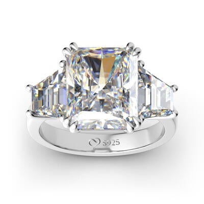 Jeulia Three Stone Radiant Cut Sterling Silver Ring