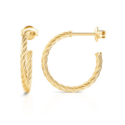 Jeulia Gold Tone Twisted Rope Sterling Silver Hoop Earrings