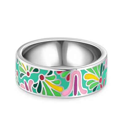 Jeulia "Fairy Garden" Flower Enamel Sterling Silver Women's Band