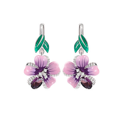 Jeulia "Freshness of Spring" Flower Enamel Sterling Silver Drop Earrings