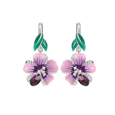 Jeulia "Freshness of Spring" Flower Enamel Sterling Silver Drop Earrings