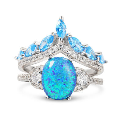 Jeulia Opal Stackable Sterling Silver Ring Set