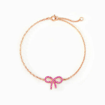 Jeulia Simple Pink Pave Bow Bracelet
