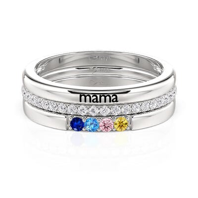 Jeulia Custom Engraved Name Four Birthstone Ring Set 3PCS