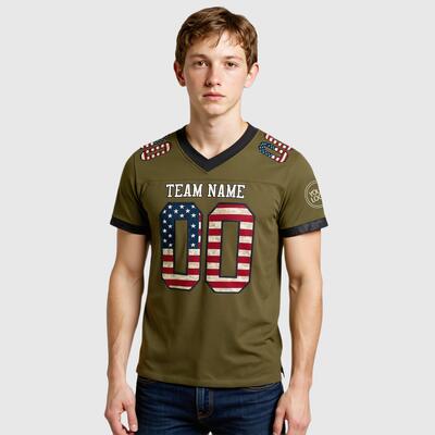 Custom Football Jersey Vintage USA Flag Mesh Authentic Salute To Service