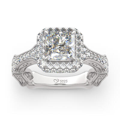 Jeulia Halo Princess Cut Skeleton Sterling Silver Skull Ring