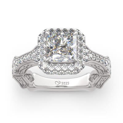 Jeulia Halo Princess Cut Skeleton Sterling Silver Skull Ring