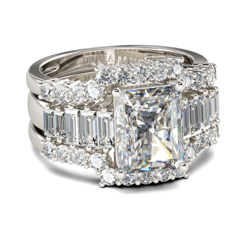 Jeulia Terno De Anillos De Talla Radiante En Plata De Ley