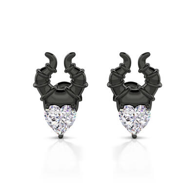 Jeulia "My Godmother" Heart Cut Black Sterling Silver Earrings