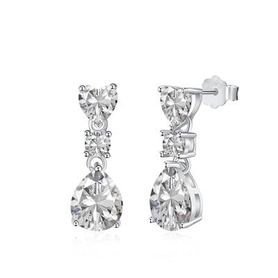 Jeulia Three Stone Multi-shaped Sterling Silver Drop Earrings