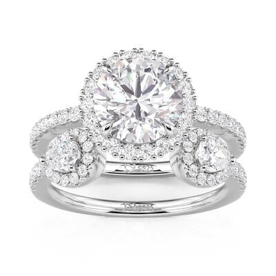 Jeulia Three Stone Halo Wedding Ring Set Sterling Silver 2PCS