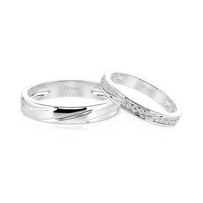 Jeulia Juego de Anillos de Pareja con Diseño de Onda Trenzada Clásico