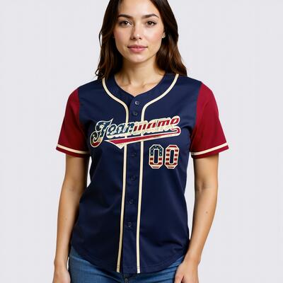 Custom Navy Crimson USA Flag Baseball Jersey Salute to Service Personalized Name and Number Ideal for Veteran Events and Patriotic Games