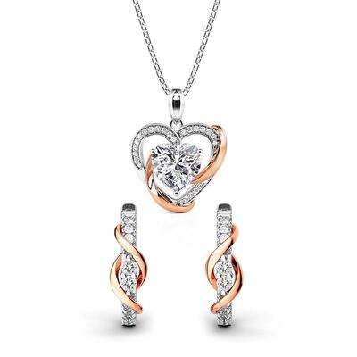 Jeulia Amore Two Tone Necklace and Earrings Set Sterling Silver