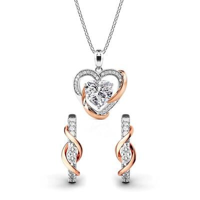 Jeulia Amore Two Tone Necklace and Earrings Set Sterling Silver