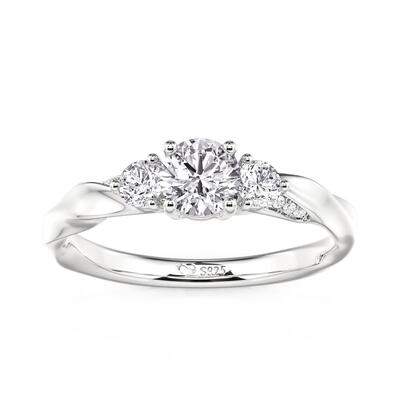 Jeulia Three Stone Twist Promise Ring Sterling Silver