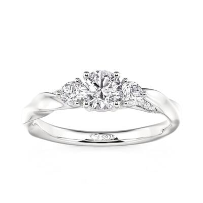 Jeulia Three Stone Twist Promise Ring Sterling Silver